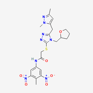 molecular formula C22H26N8O6S B4788482 2-{[5-[(1,3-dimethyl-1H-pyrazol-5-yl)methyl]-4-(tetrahydro-2-furanylmethyl)-4H-1,2,4-triazol-3-yl]thio}-N-(4-methyl-3,5-dinitrophenyl)acetamide 