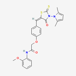 molecular formula C25H23N3O4S2 B4788493 2-(4-{[3-(2,5-dimethyl-1H-pyrrol-1-yl)-4-oxo-2-thioxo-1,3-thiazolidin-5-ylidene]methyl}phenoxy)-N-(2-methoxyphenyl)acetamide 