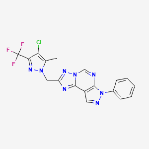 molecular formula C18H12ClF3N8 B4788544 2-{[4-chloro-5-methyl-3-(trifluoromethyl)-1H-pyrazol-1-yl]methyl}-7-phenyl-7H-pyrazolo[4,3-e][1,2,4]triazolo[1,5-c]pyrimidine 