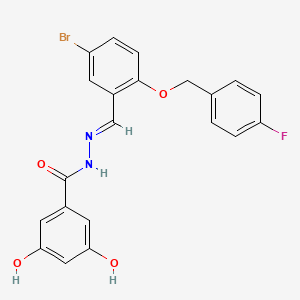 molecular formula C21H16BrFN2O4 B4788555 N'-{5-bromo-2-[(4-fluorobenzyl)oxy]benzylidene}-3,5-dihydroxybenzohydrazide 