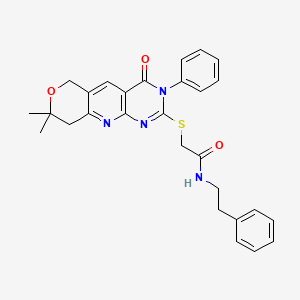 2-[(8,8-dimethyl-4-oxo-3-phenyl-3,6,8,9-tetrahydro-4H-pyrano[3',4':5,6]pyrido[2,3-d]pyrimidin-2-yl)thio]-N-(2-phenylethyl)acetamide