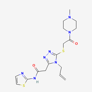 molecular formula C17H23N7O2S2 B4788641 2-(4-allyl-5-{[2-(4-methyl-1-piperazinyl)-2-oxoethyl]thio}-4H-1,2,4-triazol-3-yl)-N-1,3-thiazol-2-ylacetamide 