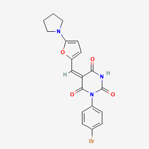 molecular formula C19H16BrN3O4 B4789117 1-(4-bromophenyl)-5-{[5-(1-pyrrolidinyl)-2-furyl]methylene}-2,4,6(1H,3H,5H)-pyrimidinetrione 