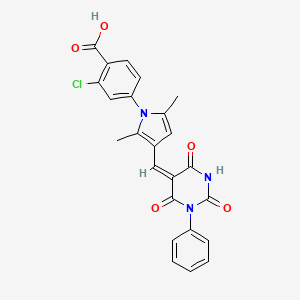 molecular formula C24H18ClN3O5 B4789313 2-chloro-4-{2,5-dimethyl-3-[(2,4,6-trioxo-1-phenyltetrahydro-5(2H)-pyrimidinylidene)methyl]-1H-pyrrol-1-yl}benzoic acid 