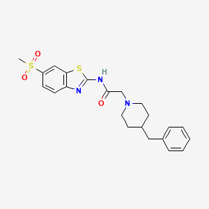 molecular formula C22H25N3O3S2 B4789439 2-(4-benzyl-1-piperidinyl)-N-[6-(methylsulfonyl)-1,3-benzothiazol-2-yl]acetamide 