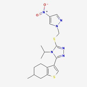 molecular formula C18H22N6O2S2 B4789601 4-isopropyl-3-(6-methyl-4,5,6,7-tetrahydro-1-benzothien-3-yl)-5-{[(4-nitro-1H-pyrazol-1-yl)methyl]thio}-4H-1,2,4-triazole 