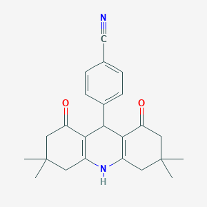 molecular formula C24H26N2O2 B478964 4-(3,3,6,6-Tetramethyl-1,8-dioxo-1,2,3,4,5,6,7,8,9,10-decahydro-9-acridinyl)benzonitrile CAS No. 203178-80-7