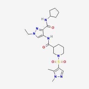 molecular formula C22H33N7O4S B4789827 N-{3-[(cyclopentylamino)carbonyl]-1-ethyl-1H-pyrazol-4-yl}-1-[(1,5-dimethyl-1H-pyrazol-4-yl)sulfonyl]-3-piperidinecarboxamide 