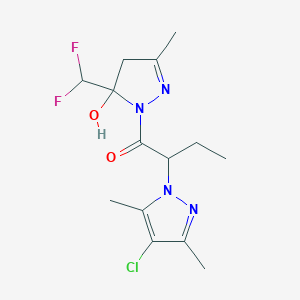 molecular formula C14H19ClF2N4O2 B4789890 1-[2-(4-chloro-3,5-dimethyl-1H-pyrazol-1-yl)butanoyl]-5-(difluoromethyl)-3-methyl-4,5-dihydro-1H-pyrazol-5-ol 