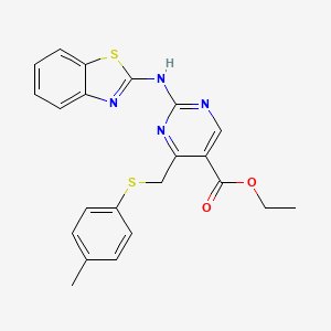 molecular formula C22H20N4O2S2 B4789911 ethyl 2-(1,3-benzothiazol-2-ylamino)-4-{[(4-methylphenyl)thio]methyl}-5-pyrimidinecarboxylate 