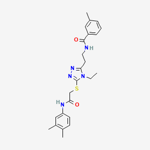 molecular formula C24H29N5O2S B4790502 N-{2-[5-({2-[(3,4-dimethylphenyl)amino]-2-oxoethyl}thio)-4-ethyl-4H-1,2,4-triazol-3-yl]ethyl}-3-methylbenzamide 