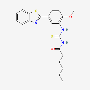 molecular formula C21H23N3O2S2 B4790508 N-({[5-(1,3-benzothiazol-2-yl)-2-methoxyphenyl]amino}carbonothioyl)hexanamide 