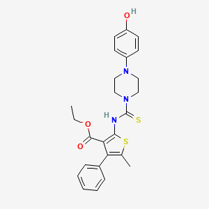 molecular formula C25H27N3O3S2 B4790746 ethyl 2-({[4-(4-hydroxyphenyl)-1-piperazinyl]carbonothioyl}amino)-5-methyl-4-phenyl-3-thiophenecarboxylate 
