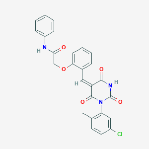 molecular formula C26H20ClN3O5 B4790965 2-(2-{[1-(5-chloro-2-methylphenyl)-2,4,6-trioxotetrahydro-5(2H)-pyrimidinylidene]methyl}phenoxy)-N-phenylacetamide 
