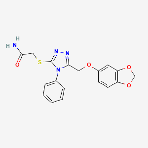 molecular formula C18H16N4O4S B4791059 2-({5-[(1,3-benzodioxol-5-yloxy)methyl]-4-phenyl-4H-1,2,4-triazol-3-yl}thio)acetamide 