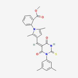 molecular formula C27H25N3O4S B4791178 methyl 2-(3-{[1-(3,5-dimethylphenyl)-4,6-dioxo-2-thioxotetrahydro-5(2H)-pyrimidinylidene]methyl}-2,5-dimethyl-1H-pyrrol-1-yl)benzoate 