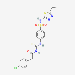 molecular formula C19H18ClN5O3S3 B4791240 2-(4-chlorophenyl)-N-{[(4-{[(5-ethyl-1,3,4-thiadiazol-2-yl)amino]sulfonyl}phenyl)amino]carbonothioyl}acetamide 