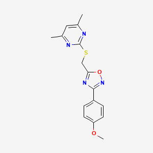 molecular formula C16H16N4O2S B4791283 2-({[3-(4-methoxyphenyl)-1,2,4-oxadiazol-5-yl]methyl}thio)-4,6-dimethylpyrimidine 