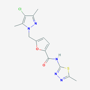 molecular formula C14H14ClN5O2S B4791307 5-[(4-chloro-3,5-dimethyl-1H-pyrazol-1-yl)methyl]-N-(5-methyl-1,3,4-thiadiazol-2-yl)-2-furamide 