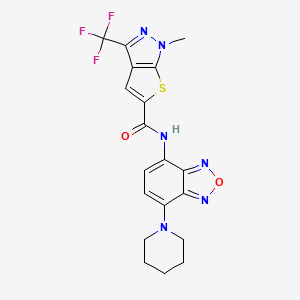 molecular formula C19H17F3N6O2S B4791478 1-methyl-N-[7-(1-piperidinyl)-2,1,3-benzoxadiazol-4-yl]-3-(trifluoromethyl)-1H-thieno[2,3-c]pyrazole-5-carboxamide 