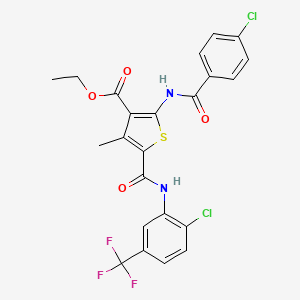 molecular formula C23H17Cl2F3N2O4S B4791571 ethyl 2-[(4-chlorobenzoyl)amino]-5-({[2-chloro-5-(trifluoromethyl)phenyl]amino}carbonyl)-4-methyl-3-thiophenecarboxylate 