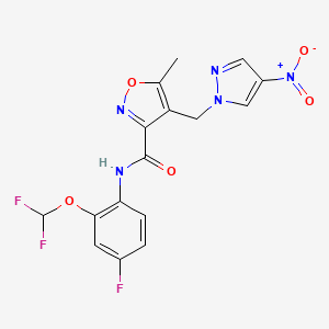 molecular formula C16H12F3N5O5 B4791648 N-[2-(difluoromethoxy)-4-fluorophenyl]-5-methyl-4-[(4-nitro-1H-pyrazol-1-yl)methyl]-3-isoxazolecarboxamide 