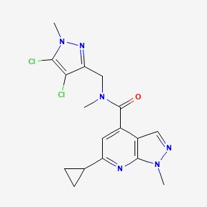 molecular formula C17H18Cl2N6O B4791651 6-cyclopropyl-N-[(4,5-dichloro-1-methyl-1H-pyrazol-3-yl)methyl]-N,1-dimethyl-1H-pyrazolo[3,4-b]pyridine-4-carboxamide 