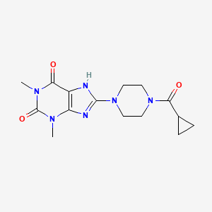 molecular formula C15H20N6O3 B4791690 8-[4-(cyclopropylcarbonyl)-1-piperazinyl]-1,3-dimethyl-3,7-dihydro-1H-purine-2,6-dione 