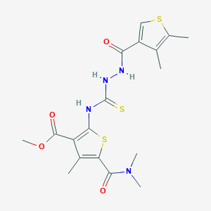 molecular formula C18H22N4O4S3 B4791706 methyl 5-[(dimethylamino)carbonyl]-2-[({2-[(4,5-dimethyl-3-thienyl)carbonyl]hydrazino}carbonothioyl)amino]-4-methyl-3-thiophenecarboxylate 