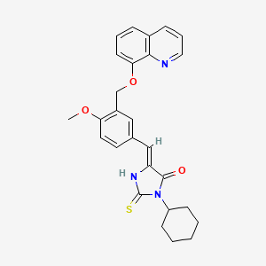 molecular formula C27H27N3O3S B4791880 3-cyclohexyl-2-mercapto-5-{4-methoxy-3-[(8-quinolinyloxy)methyl]benzylidene}-3,5-dihydro-4H-imidazol-4-one 