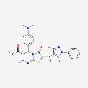 molecular formula C29H29N5O3S B4791969 methyl 5-[4-(dimethylamino)phenyl]-2-[(3,5-dimethyl-1-phenyl-1H-pyrazol-4-yl)methylene]-7-methyl-3-oxo-2,3-dihydro-5H-[1,3]thiazolo[3,2-a]pyrimidine-6-carboxylate 