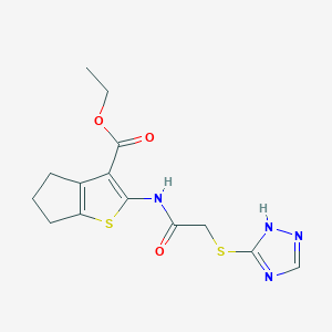 molecular formula C14H16N4O3S2 B4792074 ethyl 2-{[(1H-1,2,4-triazol-3-ylthio)acetyl]amino}-5,6-dihydro-4H-cyclopenta[b]thiophene-3-carboxylate 