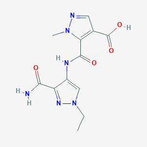 molecular formula C12H14N6O4 B4792103 5-({[3-(aminocarbonyl)-1-ethyl-1H-pyrazol-4-yl]amino}carbonyl)-1-methyl-1H-pyrazole-4-carboxylic acid 