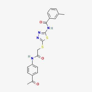 molecular formula C20H18N4O3S2 B4792159 N-[5-({2-[(4-acetylphenyl)amino]-2-oxoethyl}thio)-1,3,4-thiadiazol-2-yl]-3-methylbenzamide 