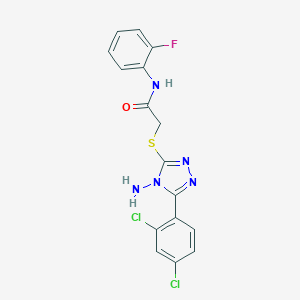 molecular formula C16H12Cl2FN5OS B479220 2-{[4-amino-5-(2,4-dichlorophenyl)-4H-1,2,4-triazol-3-yl]sulfanyl}-N-(2-fluorophenyl)acetamide CAS No. 385375-10-0