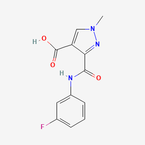 molecular formula C12H10FN3O3 B4792276 3-{[(3-fluorophenyl)amino]carbonyl}-1-methyl-1H-pyrazole-4-carboxylic acid 