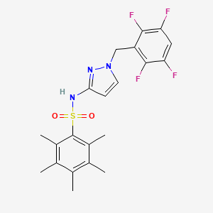 molecular formula C21H21F4N3O2S B4792339 2,3,4,5,6-pentamethyl-N-[1-(2,3,5,6-tetrafluorobenzyl)-1H-pyrazol-3-yl]benzenesulfonamide 