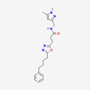 molecular formula C21H27N5O2 B4792386 N-[(1,5-dimethyl-1H-pyrazol-3-yl)methyl]-3-[5-(4-phenylbutyl)-1,3,4-oxadiazol-2-yl]propanamide 