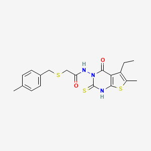molecular formula C19H21N3O2S3 B4792438 N-(5-ethyl-2-mercapto-6-methyl-4-oxothieno[2,3-d]pyrimidin-3(4H)-yl)-2-[(4-methylbenzyl)thio]acetamide 