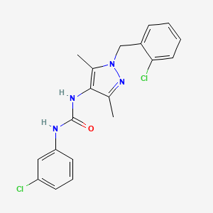 molecular formula C19H18Cl2N4O B4792590 N-[1-(2-chlorobenzyl)-3,5-dimethyl-1H-pyrazol-4-yl]-N'-(3-chlorophenyl)urea 
