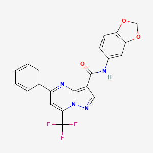 molecular formula C21H13F3N4O3 B4792619 N-1,3-benzodioxol-5-yl-5-phenyl-7-(trifluoromethyl)pyrazolo[1,5-a]pyrimidine-3-carboxamide 