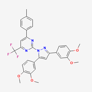 2-[3,5-bis(3,4-dimethoxyphenyl)-1H-pyrazol-1-yl]-4-(4-methylphenyl)-6-(trifluoromethyl)pyrimidine