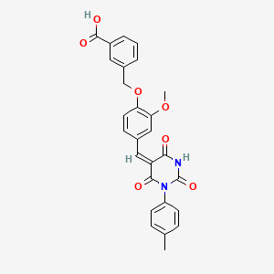 molecular formula C27H22N2O7 B4792905 3-[(2-methoxy-4-{[1-(4-methylphenyl)-2,4,6-trioxotetrahydro-5(2H)-pyrimidinylidene]methyl}phenoxy)methyl]benzoic acid 