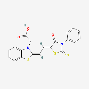 [2-[2-(4-oxo-3-phenyl-2-thioxo-1,3-thiazolidin-5-ylidene)ethylidene]-1,3-benzothiazol-3(2H)-yl]acetic acid
