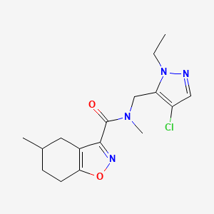 molecular formula C16H21ClN4O2 B4793037 N-[(4-chloro-1-ethyl-1H-pyrazol-5-yl)methyl]-N,5-dimethyl-4,5,6,7-tetrahydro-1,2-benzisoxazole-3-carboxamide 