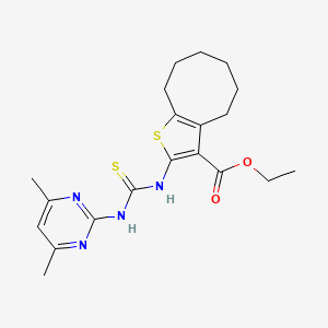 molecular formula C20H26N4O2S2 B4793100 ethyl 2-({[(4,6-dimethyl-2-pyrimidinyl)amino]carbonothioyl}amino)-4,5,6,7,8,9-hexahydrocycloocta[b]thiophene-3-carboxylate 
