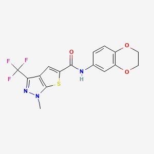 molecular formula C16H12F3N3O3S B4793110 N-(2,3-dihydro-1,4-benzodioxin-6-yl)-1-methyl-3-(trifluoromethyl)-1H-thieno[2,3-c]pyrazole-5-carboxamide 