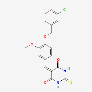molecular formula C19H15ClN2O4S B4793150 5-{4-[(3-chlorobenzyl)oxy]-3-methoxybenzylidene}-2-thioxodihydro-4,6(1H,5H)-pyrimidinedione 
