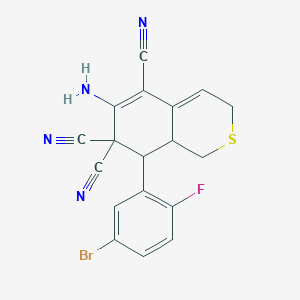 molecular formula C18H12BrFN4S B4793250 6-amino-8-(5-bromo-2-fluorophenyl)-8,8a-dihydro-1H-isothiochromene-5,7,7(3H)-tricarbonitrile 