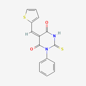 molecular formula C15H10N2O2S2 B4793278 1-phenyl-5-(2-thienylmethylene)-2-thioxodihydro-4,6(1H,5H)-pyrimidinedione 
